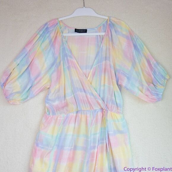 Eloquii Full Sleeve Wrap Dress‎ rainbow color tie-dye, 28 - Picture 5 of 16